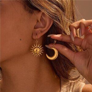 18k gold plated Sun and Moon Dangle Earrings